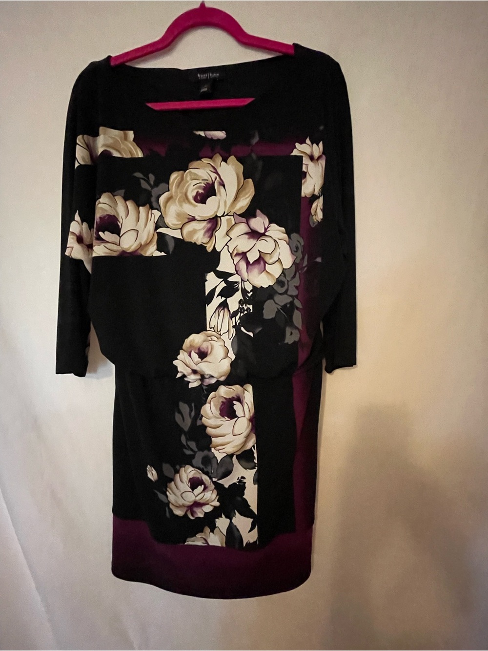 White House Black Market Black & Purple Floral Midi Dress